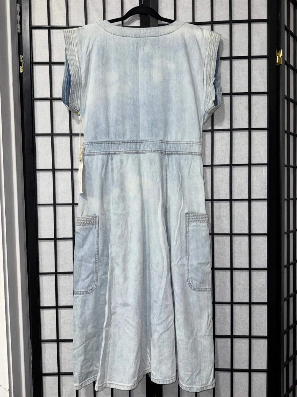 Happy Nature by Kate Hudson Denim Midi Dress 12 Light Wash Button Front Pockets - Picture 11 of 12